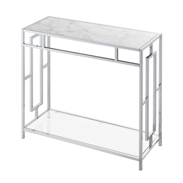 Town Square White Marble Glass Chrome Marble Glass Hall Table with Shelf, image 1