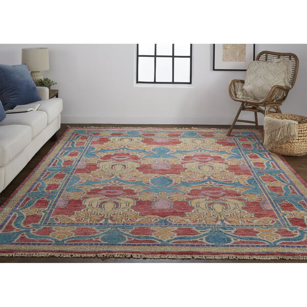Beall Luxe Wool Arts and Crafts Blue Red Area Rug, image 2