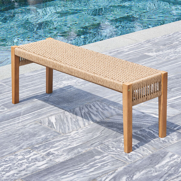 Chesapeake Honey Two-Seater Patio Acacia Wood Mixed Strapped Rattan Garden Bench, image 1