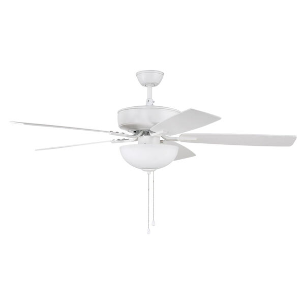Pro Plus White 52-Inch Two-Light Ceiling Fan with White Frost Bowl Shade, image 1