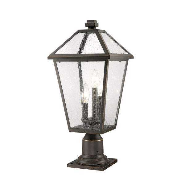 Talbot Rubbed Bronze Three-Light Outdoor Pier Mounted Fixture with Seedy Glass, image 1