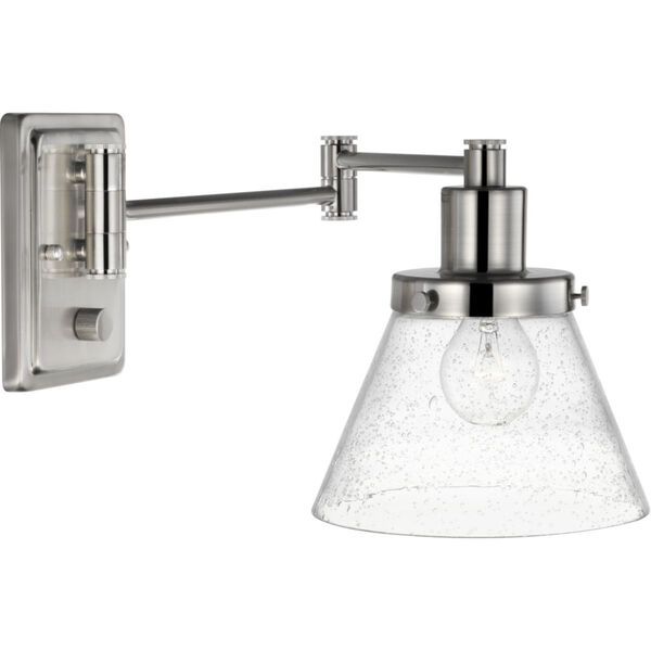 Hinton Brushed Nickel One-Light ADA Wall Sconce with Clear Seeded Glass, image 1