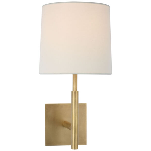 Clarion Medium Library Sconce in Soft Brass with Linen Shade by Barbara Barry, image 1
