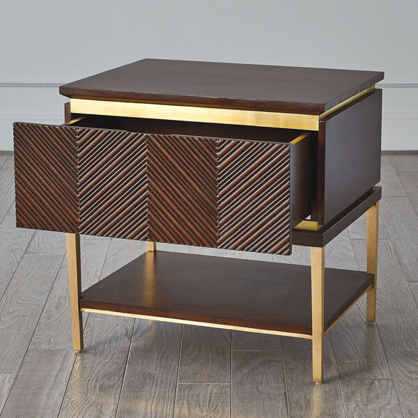 Latilla Brown and Brushed Brass Mango Wood Bedside Chest, image 4