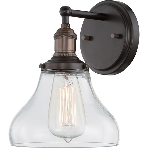 Grace Bronze One-Light Bath Sconce with Bell Shaped Clear Glass Shade, image 1