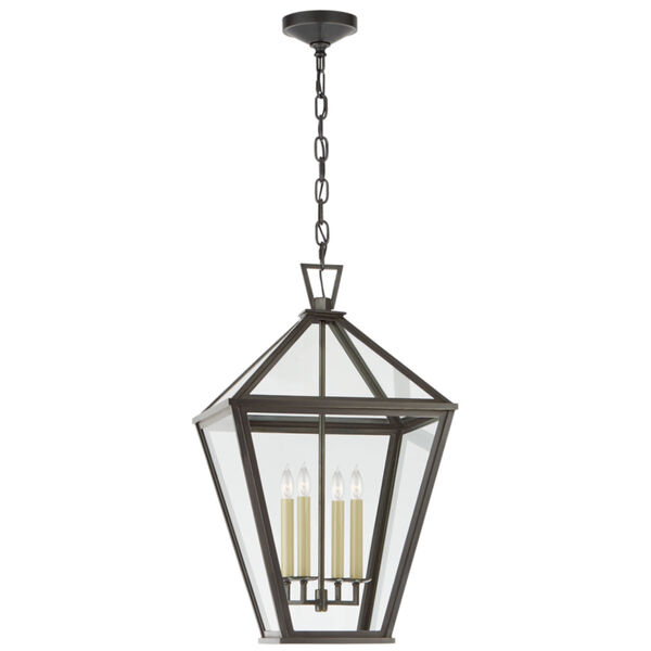 Classic Darlana Large Hanging Lantern in Bronze with Clear Glass by Chapman  and  Myers, image 1