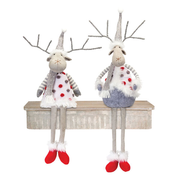 Gray and White Assorted Deer Figurine, Set of 2, image 1