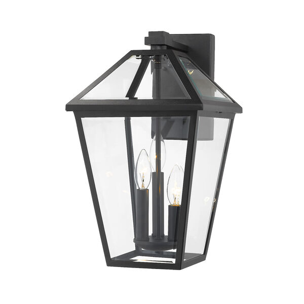 Talbot Black Three-Light Outdoor Wall Sconce with Transparent Bevelled Glass, image 1