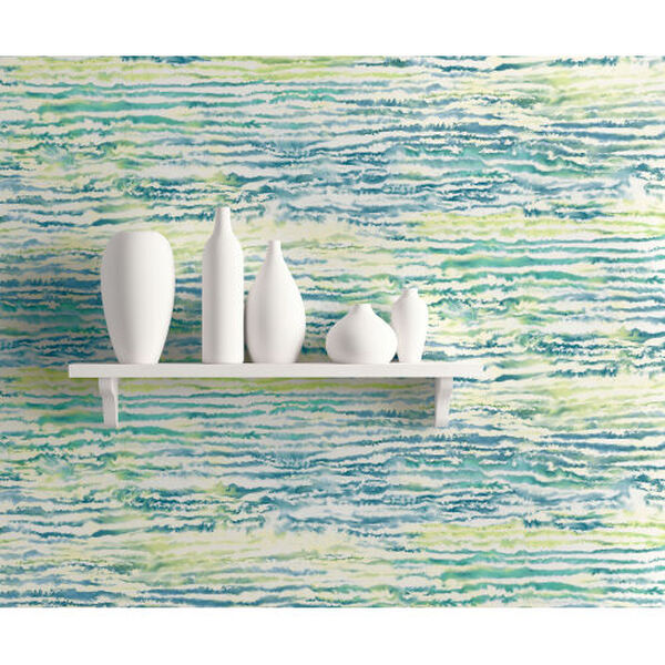 Living with Art Deep Sea and Spring Green Watercolor Waves Unpasted Wallpaper, image 1