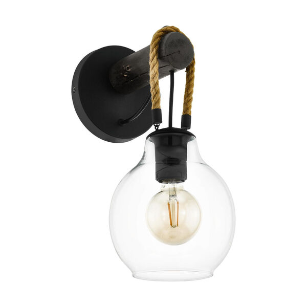 Roding Structured Black and Brown Roping One-Light Wall Sconce with Clear Glass, image 1