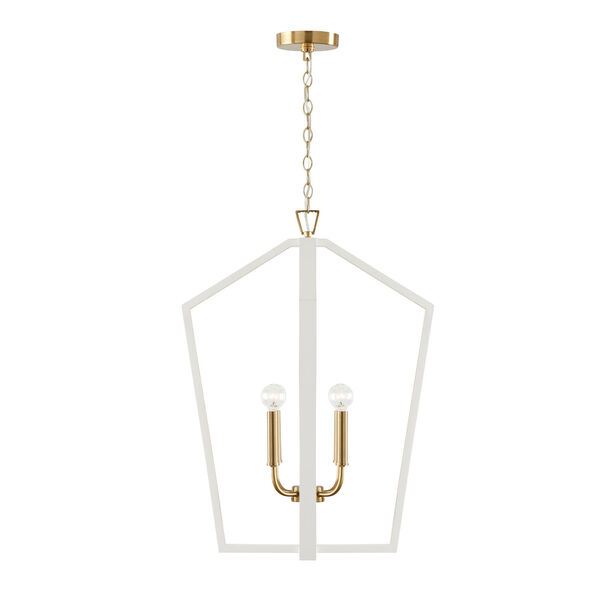 Maren Flat White and Matte Brass Four-Light Pendant Made with Handcrafted Mango Wood, image 3