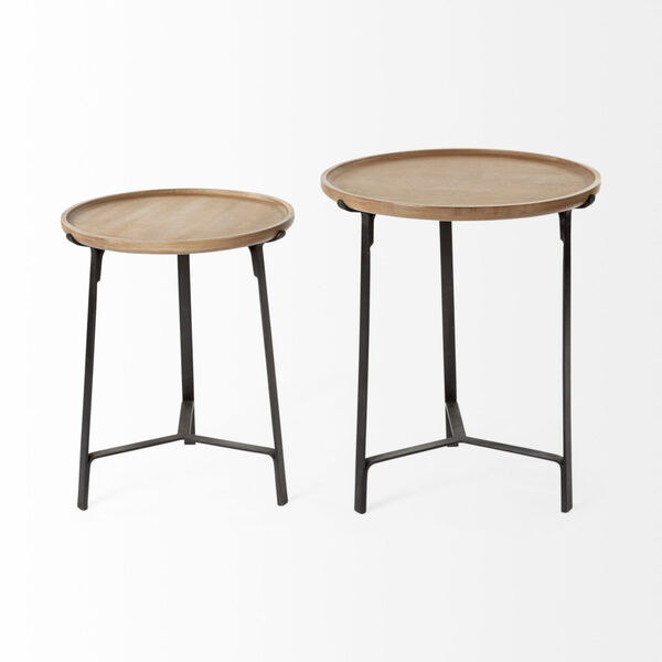 Helious III Brown Round Solid Wood Nesting Table, Set of Two, image 5