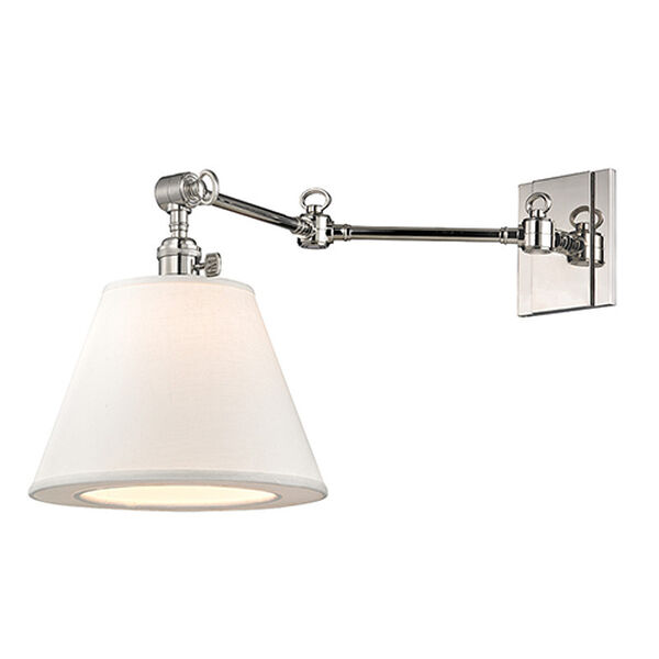 Rae Polished Nickel One-Light 13-Inch High Swivel Wall Sconce with White Shade, image 1