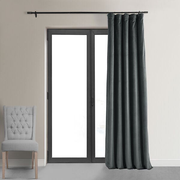 Natural Grey Blackout Velvet Pole Pocket Single Panel Curtain 50 x 84, image 8