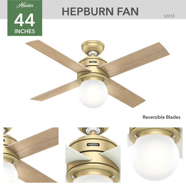 Hepburn Modern Brass 44-Inch LED Ceiling Fan, image 4