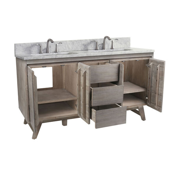 Coventry 61 inch Vanity in Gray Teak with Carrara White Top, image 4