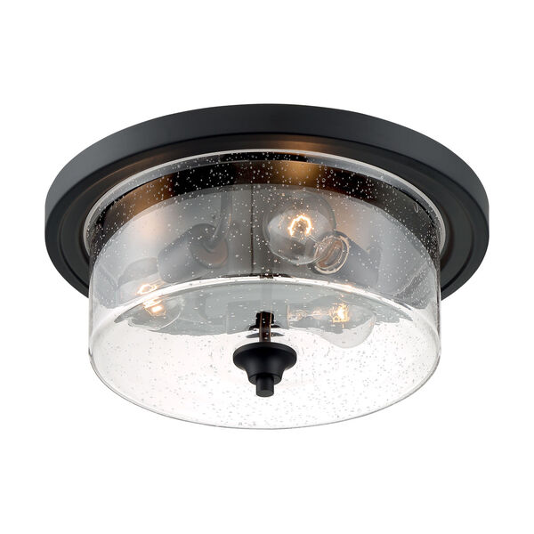 Bransel Matte Black Three-Light Flush Mount with Clear Seeded Glass, image 2