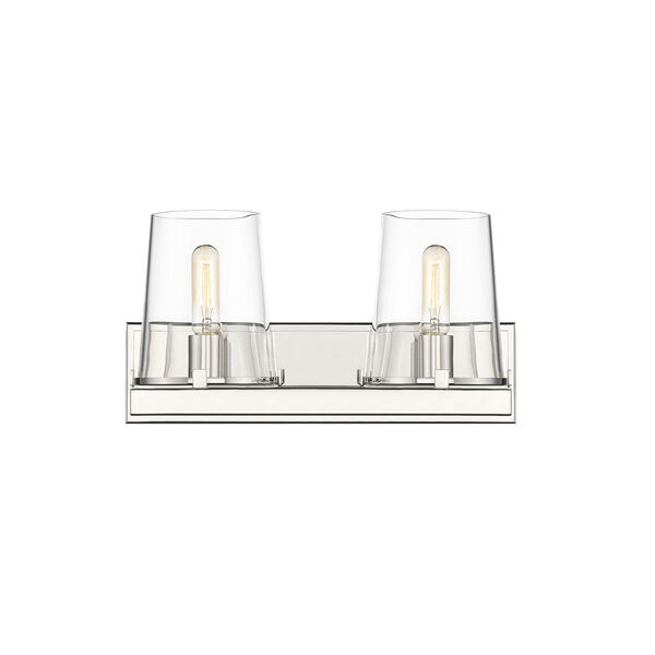Callista Polished Nickel Two-Light Bath Vanity with Clear Glass Shade, image 4