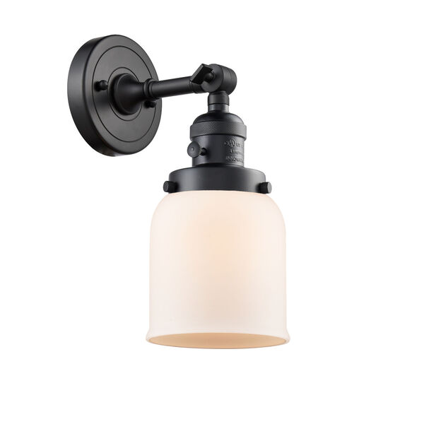 Small Bell Matte Black One-Light Wall Sconce with Matte White Cased Glass, image 1