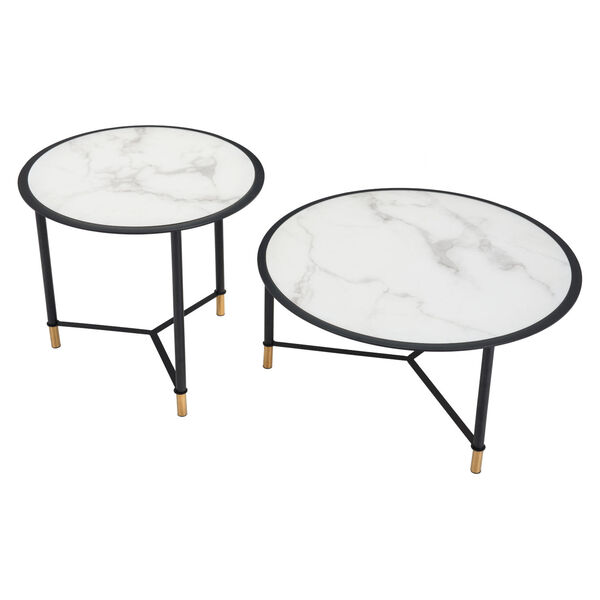 Davis Black, White, Black and Gold Coffee Table, Set of Two, image 6