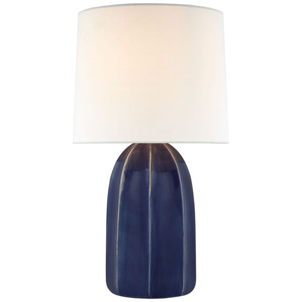 Melanie Large Table Lamp in Frosted Medium Blue with Linen Shade by Barbara Barry, image 1