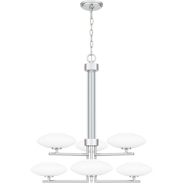 Chenal Polished Chrome and White Six-Light Chandelier, image 1