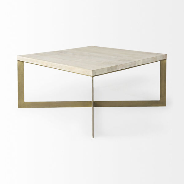 Faye Light Brown and Gold X-Shaped Square Coffee Table, image 4