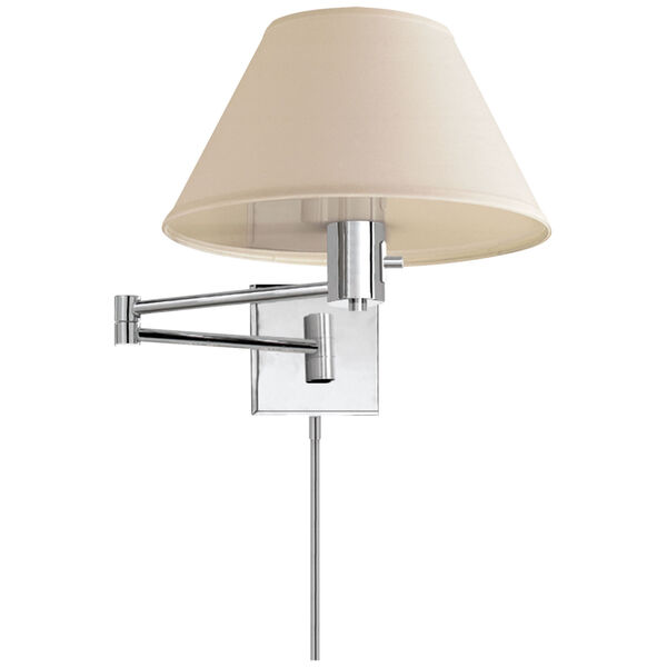 Classic Swing Arm Wall Lamp in Polished Nickel with Linen Shade by Studio VC, image 1