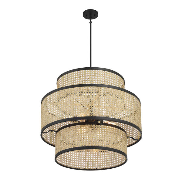 Lowry Natural Cane and Matte Black Three-Light Pendant, image 4