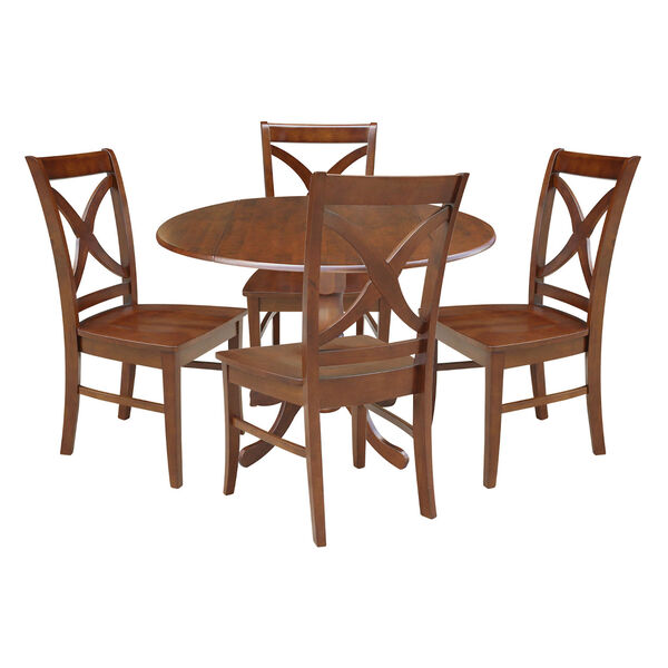 Espresso 42-Inch Dual Drop Leaf Table with Four Cross Back Dining Chair, Five-Piece, image 1