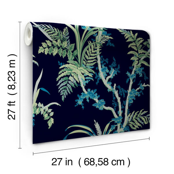 Grandmillennial Navy Green Enchanted Fern Pre Pasted Wallpaper - SAMPLE SWATCH ONLY, image 4