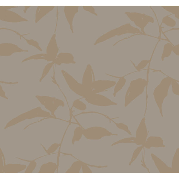 Ronald Redding Tea Garden Gold and Taupe Persimmon Leaf Wallpaper, image 2