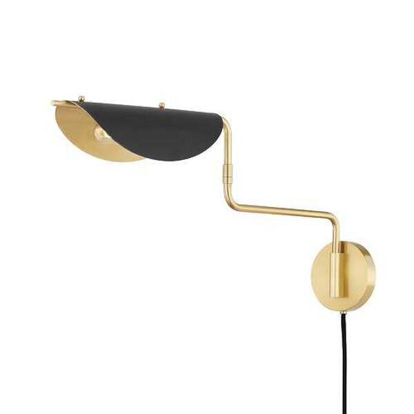 Suffield Aged Brass Soft Black One-Light Plug-In Wall Sconce, image 1