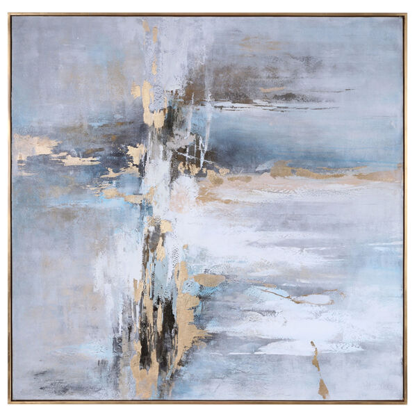Road Less Traveled Light Gray, Gold Leaf and White Abstract Art, image 1