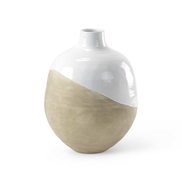 Amos White and Beige Blocked Ceramic Floor Vase, image 1