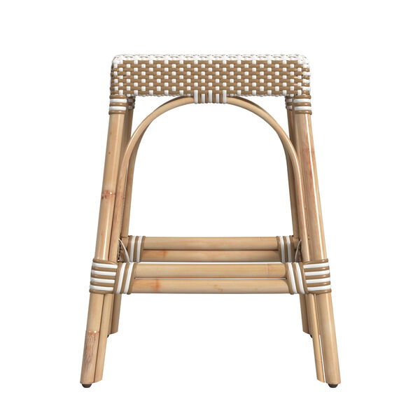 Robias Beige and White Stripe on Natural Rattan Counter Stool, image 3