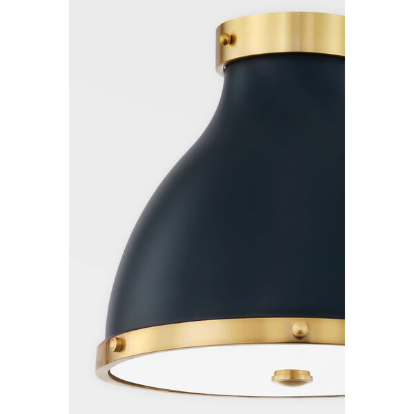 Painted No. 3 Aged Brass and Darkest Blue Two-Light Flush Mount, image 3