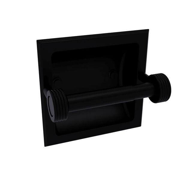 Continental Matte Black Six-Inch Recessed Toilet Tissue Holder with Groovy Accents, image 1
