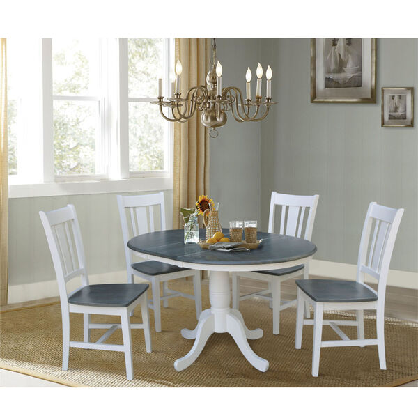 San Remo White and Heather Gray 36-Inch Round Extension Dining Table With Four Chairs, Five-Piece, image 2
