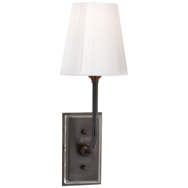 Hulton Sconce in Bronze with Crystal Backplate and White Glass Shade by Thomas O'Brien, image 1