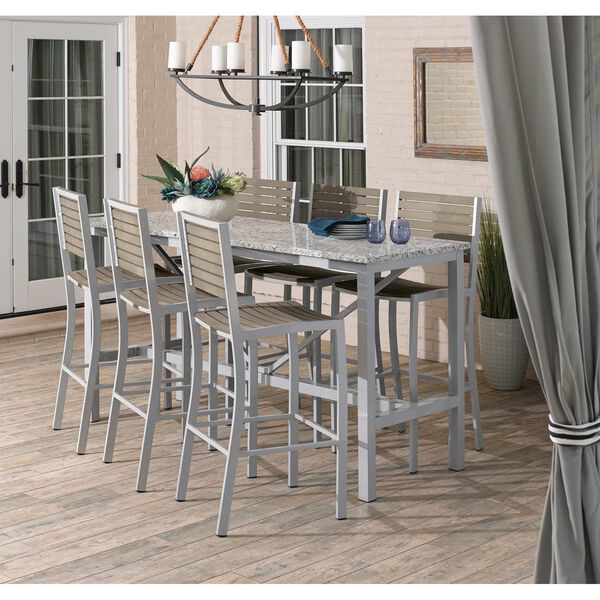 Travira Ash Seven-Piece Outdoor Bar Table and Slat Bar Chair Set, image 2