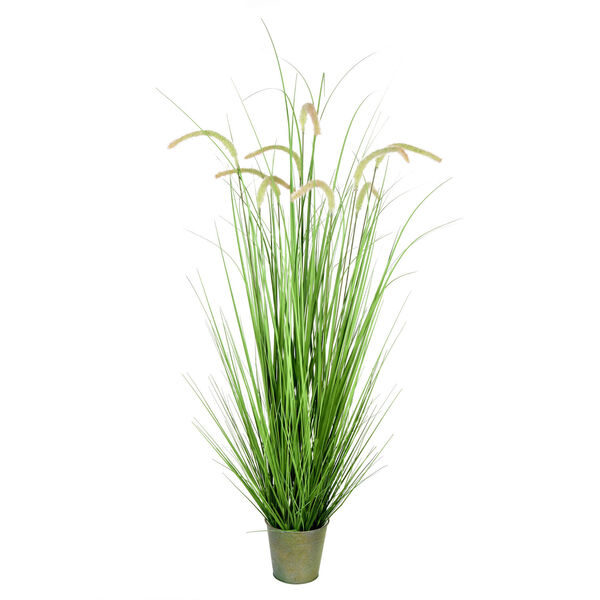 Green 48-Inch Artificial Cattail Grass with Iron Pot, image 1