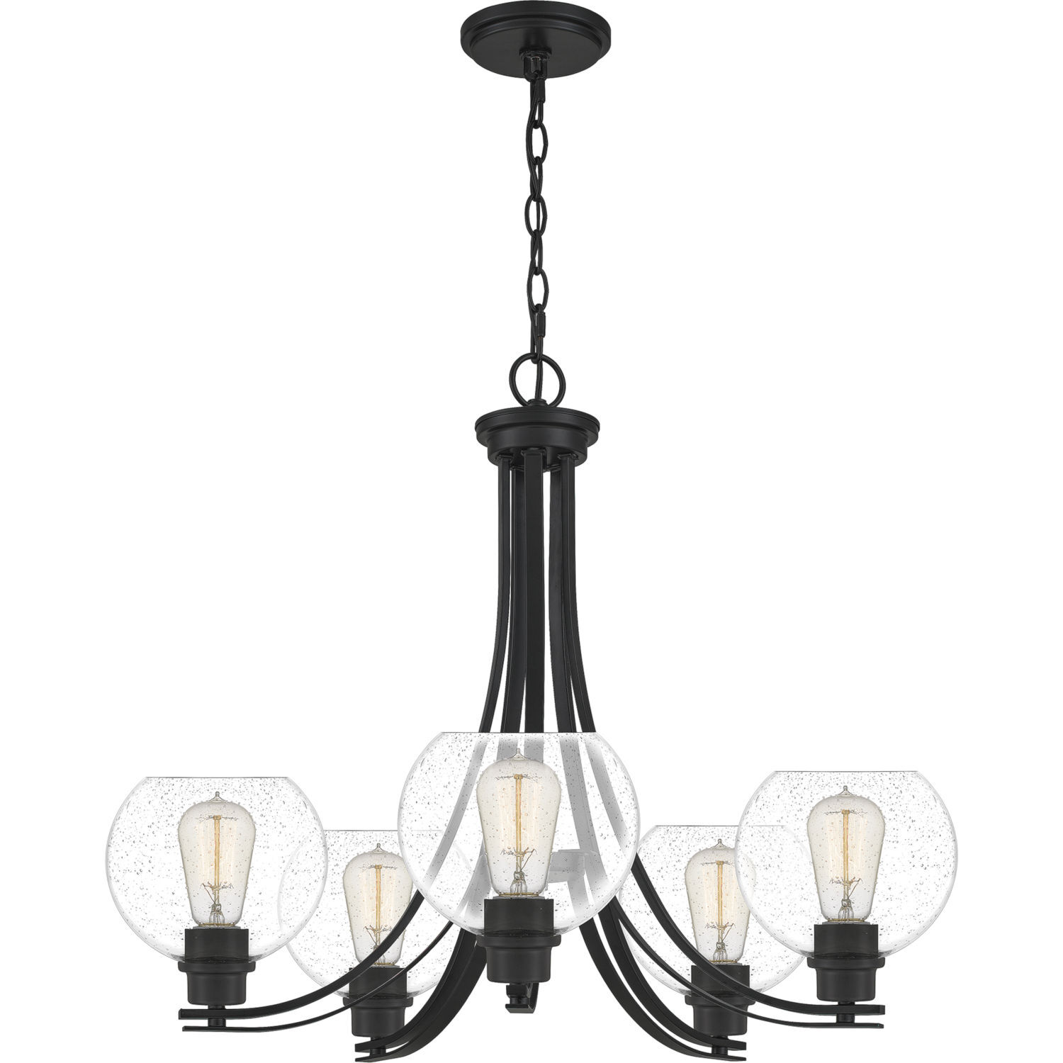 Pruitt Matte Black Dome Shade Five-Light Chandelier with Seedy Glass