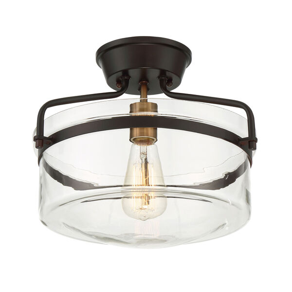 Afton Rubbed Bronze and Brass One-Light Drum Semi-Flush Mount, image 2
