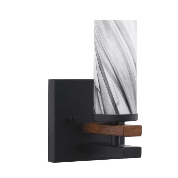 Belmont Matte Black Wood Metal One-Light Wall Sconce with Three-Inch Onyx Swirl Glass, image 1