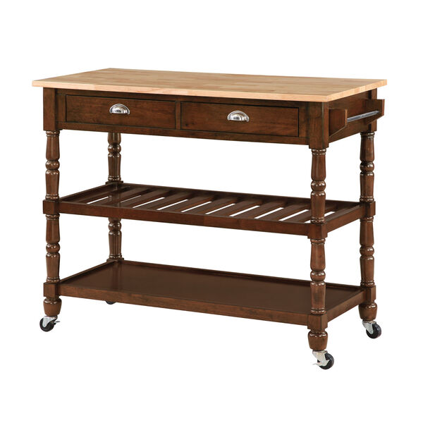 French Country Butcher Block Three-Tier Butcher Block Kitchen Cart with Drawers, image 2