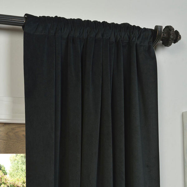Signature Warm Black Blackout Velvet Pole Pocket Single Panel Curtain 50 x 108, image 3