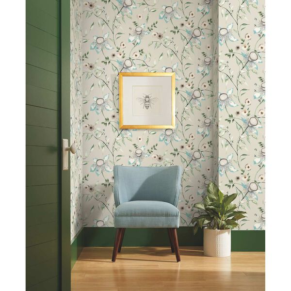 Dream Blossom Taupe Aqua Wallpaper, image 1