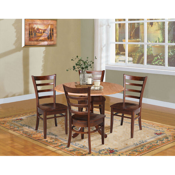 Cinnamon and Espresso 42-Inch Dual Drop Leaf Table with Four Ladder Back Dining Chair, Five-Piece, image 2