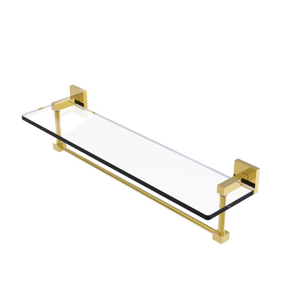 Montero Polished Brass 22-Inch Glass Vanity Shelf with Integrated Towel Bar, image 1